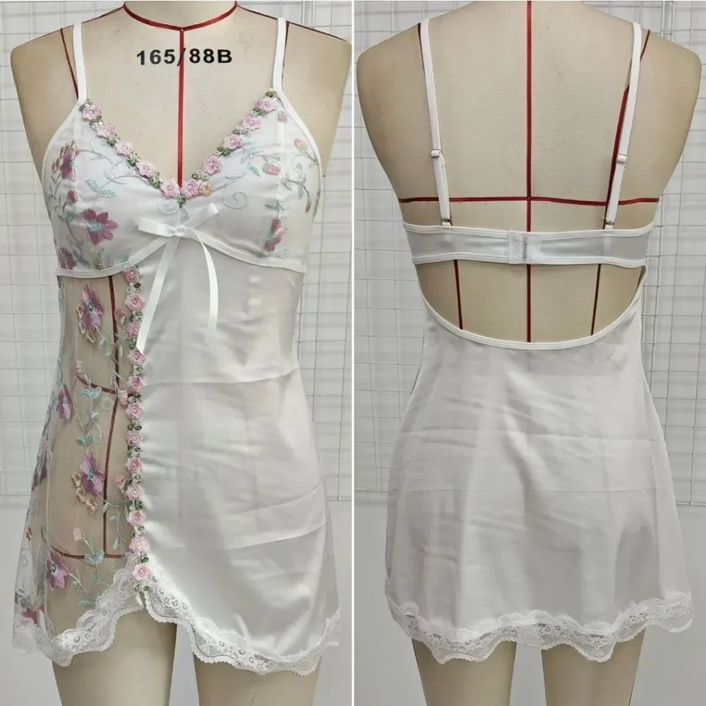 Women's Patchwork Lace Flower Embroidered Cami Sleep Dress Nightgown Babydoll US